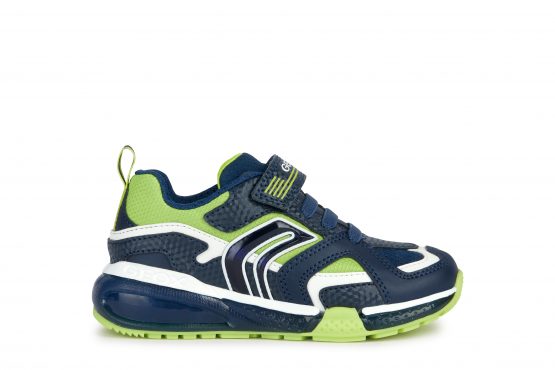 Geox Bayonyc Lights Navy & Lime Trainer, Sizes 28-36, €65