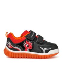 Geox Kids Children's Trainer Runner Sneaker Black Orange Dragon Lightyloo