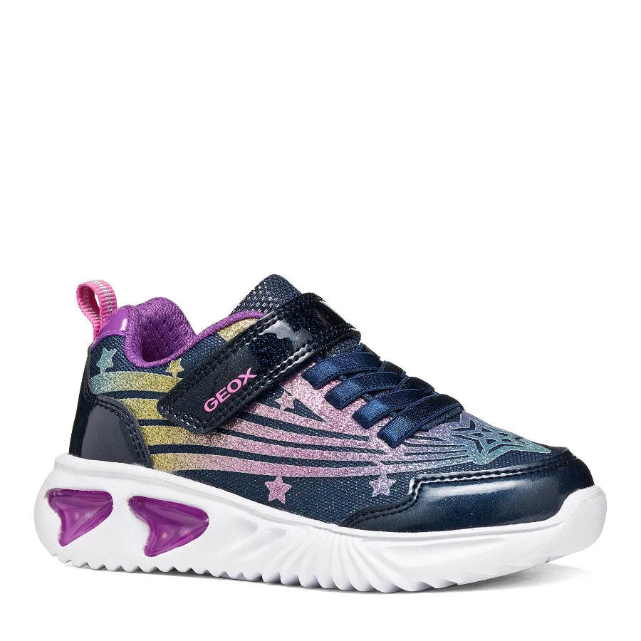 Geox Assister Girls Navy /Purple Light up Trainers